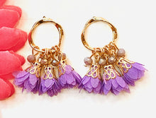 Load image into Gallery viewer, Sweet Gold Hoop Tassel Post Earrings Purple