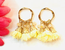 Load image into Gallery viewer, Sweet Gold Hoop Tassel Post Earrings Yellow