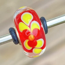 Load image into Gallery viewer, Trollbeads Unique Bead Red, Yellow &amp; Orange Center (on Flower) OOAK
