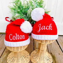 Load image into Gallery viewer, Christmas Knitted Santa Hat/Beanie with Pom Pom Ball Personalized for Kids (5 and Under)
