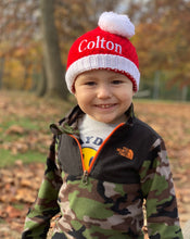 Load image into Gallery viewer, Christmas Knitted Santa Hat/Beanie with Pom Pom Ball Personalized for Kids