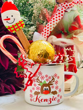 Load image into Gallery viewer, Personalized Holiday Hot Cocoa Mug for Kids with Hot Cocoa Bomb, Snowman Spatula &amp; Candy Cane

