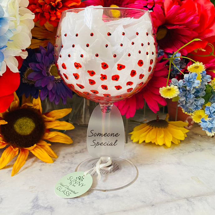 Someone Special Wine Glass with Red Poppies Decor 