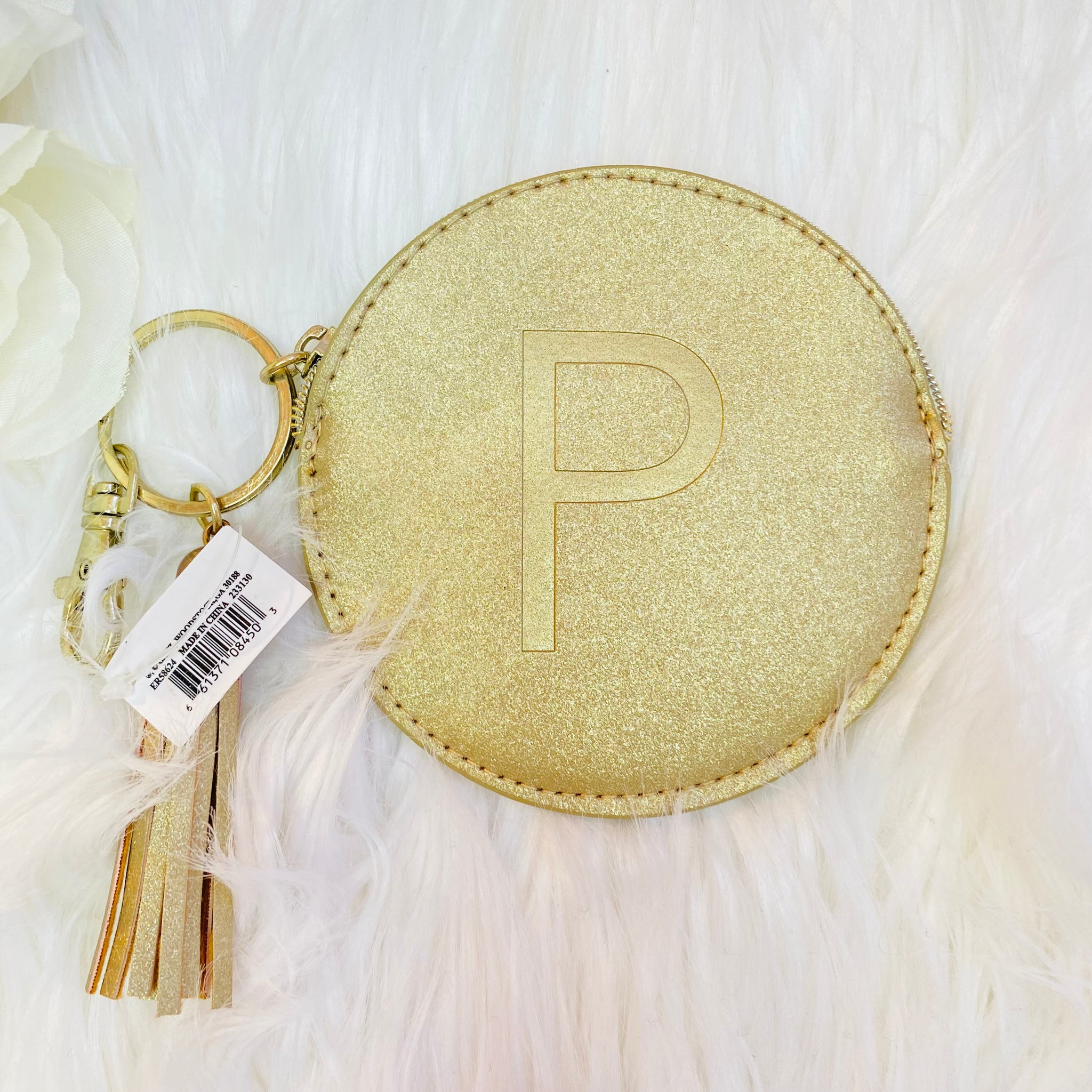 Embossed Initial Coin Purse Key Ring Letter 