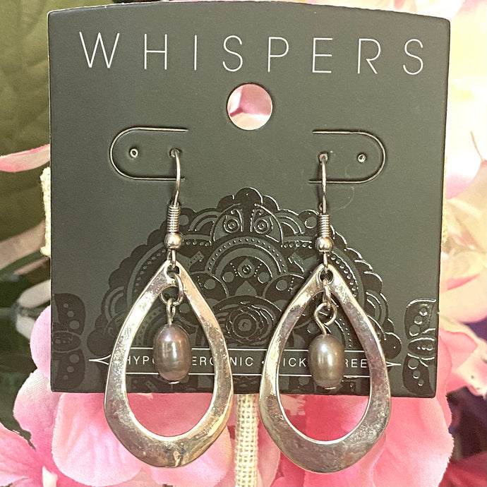 Whispers Silver Teardrop with Bead Dangle Earrings (Free Shipping)