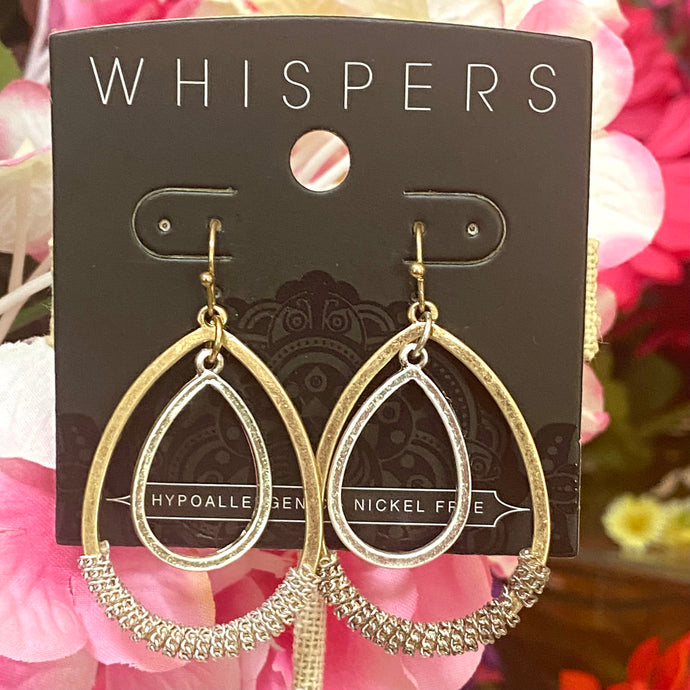 Whispers Mixed Metal Tear Drop Wrapped Dangle Earrings (Free Shipping)