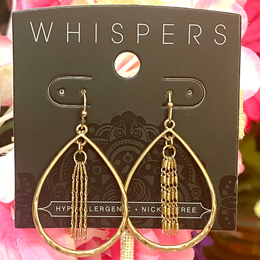 Whispers Gold Tear Drop with Chain Dangle Earrings (Free Shipping)