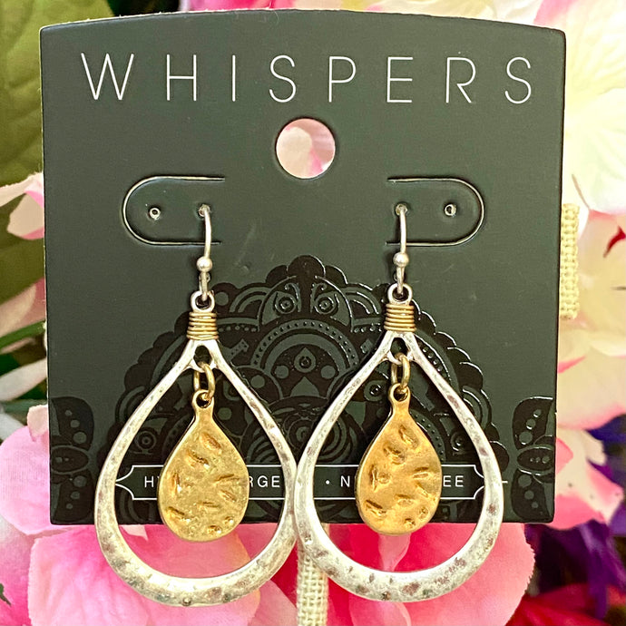 Whispers Mixed Metal Tear Drop Hammered Dangle Earrings (Free Shipping)