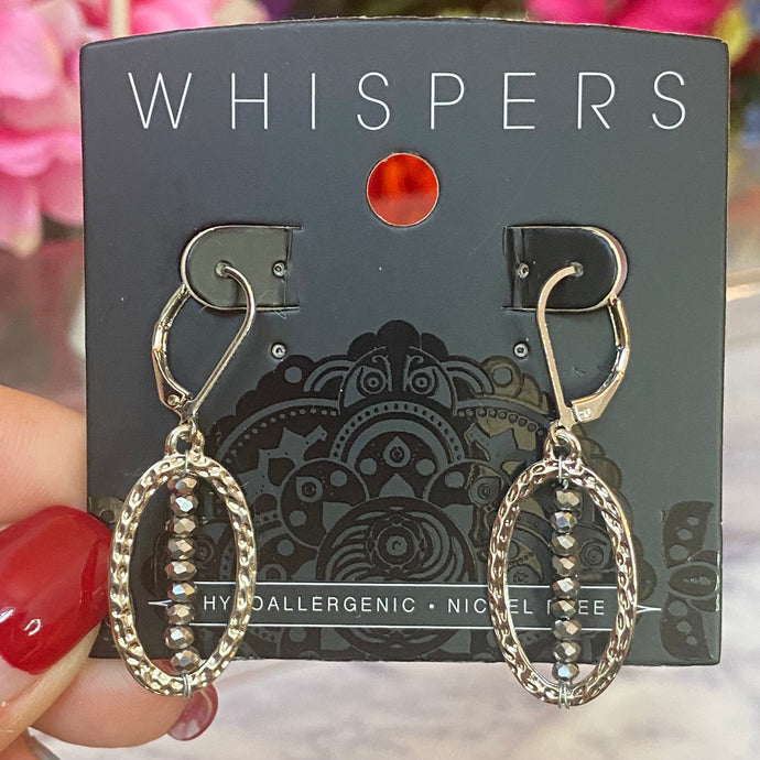 Whispers Antique Silver Oval Faceted Dangle Earrings (Free Shipping)