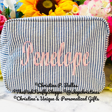 Load image into Gallery viewer, Seersucker Cosmetic Bags Personalized
