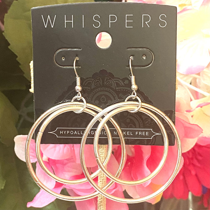 Whispers Silver Double Circles Dangle Earrings (Free Shipping)