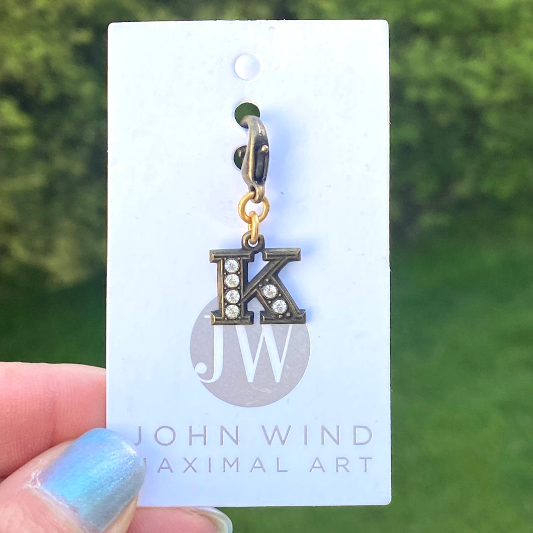 John Wind Bronze with Crystals Initial K Charm | FREE Shipping | All Sales Final