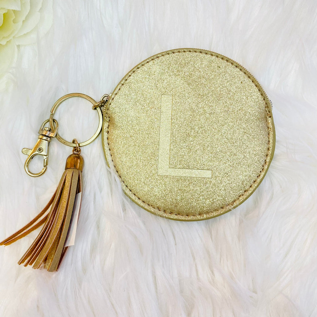 Embossed Initial Coin Purse Key Ring Letter 