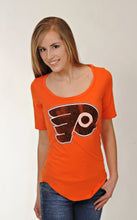 Load image into Gallery viewer, Philadelphia Flyers Scoop Neck Tee in Orange 3/4 Sleeve
