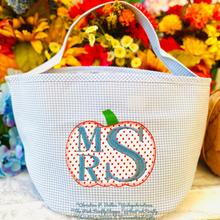 Load image into Gallery viewer, Halloween Bucket Blue Gingham w/Pumpkin Design Personalized | FREE Shipping | All Sales Final
