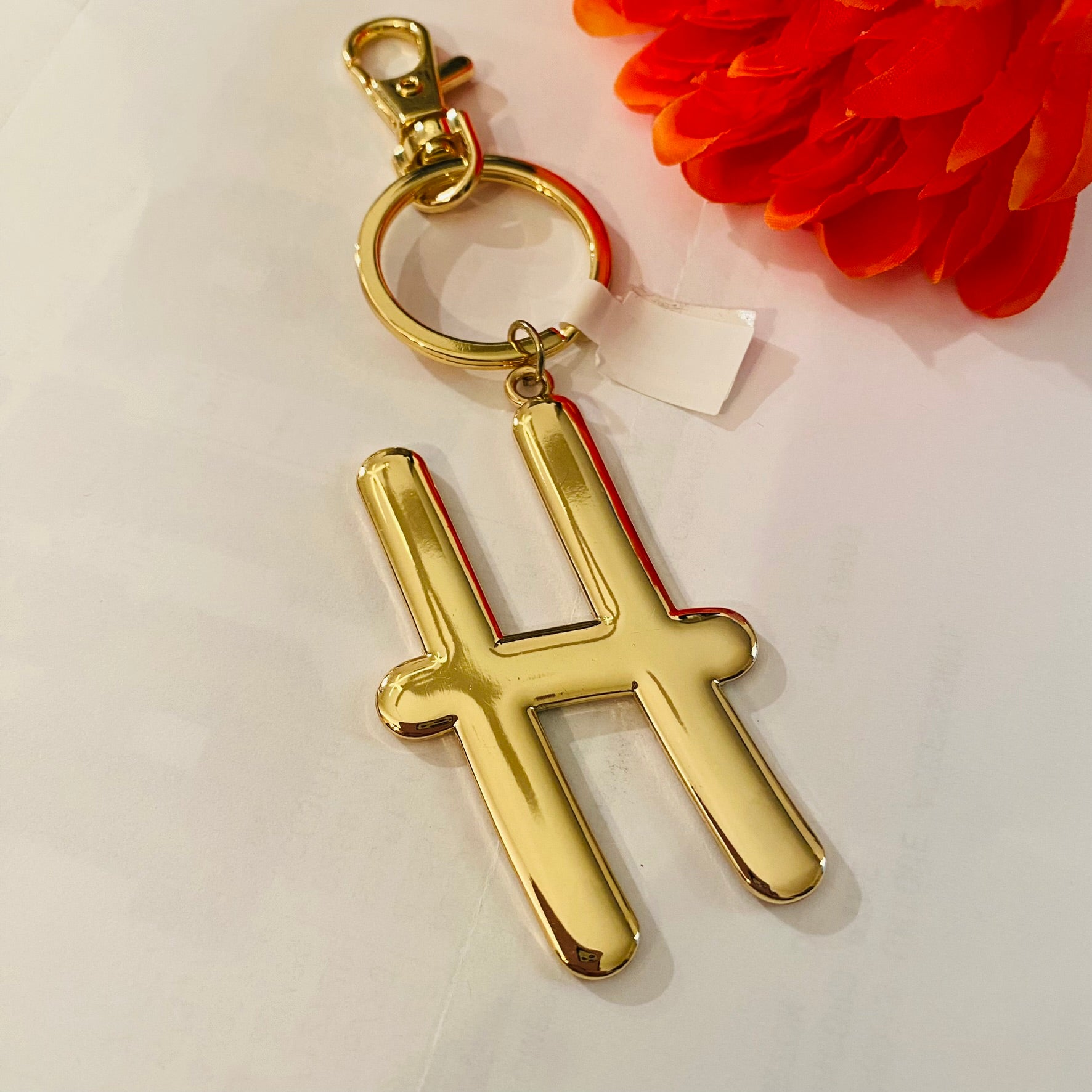 Alphabet Letter H Keychain - Stainless Steel Keyring With 3D Domed Design - View #2