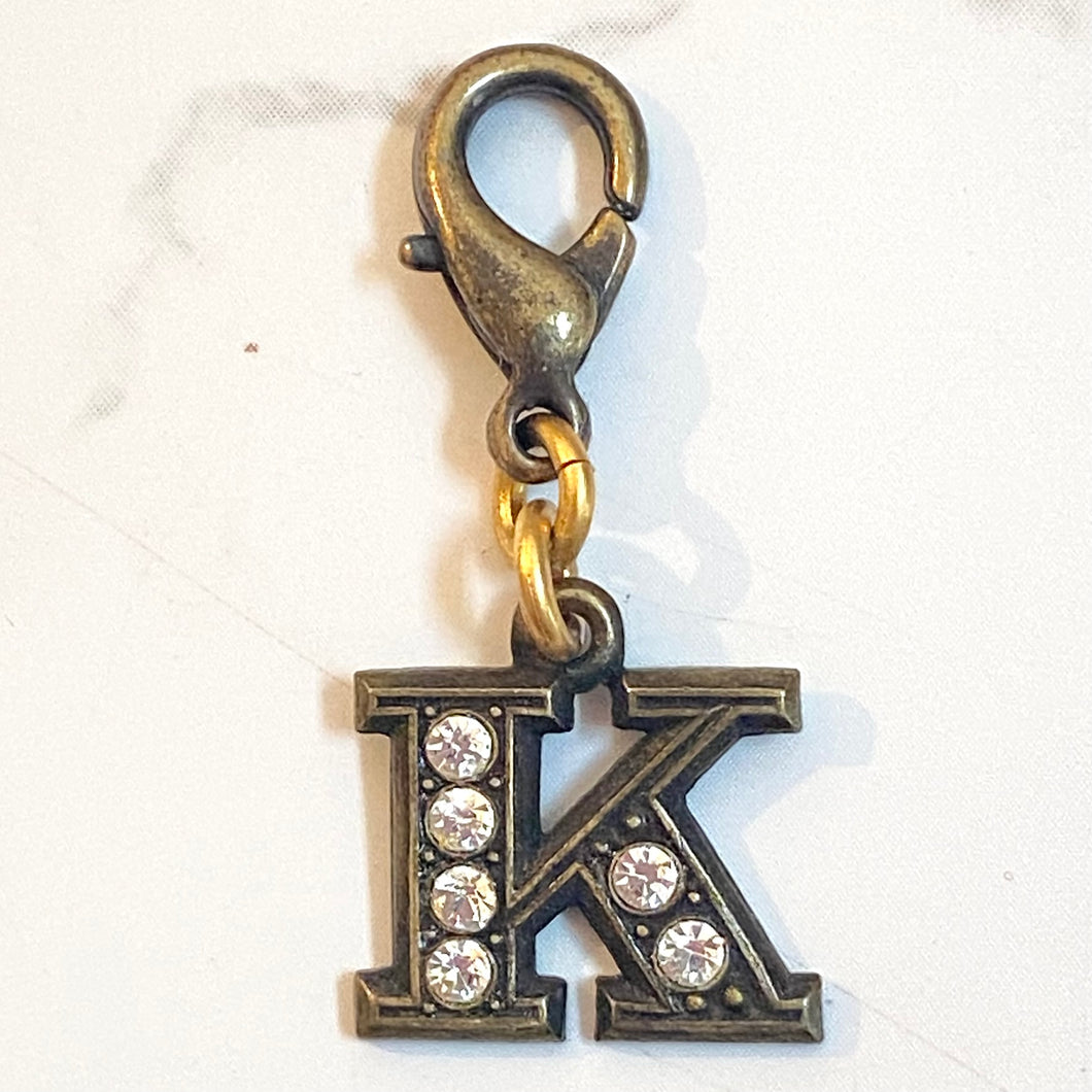 John Wind Bronze with Crystals Initial K Charm | FREE Shipping | All Sales Final