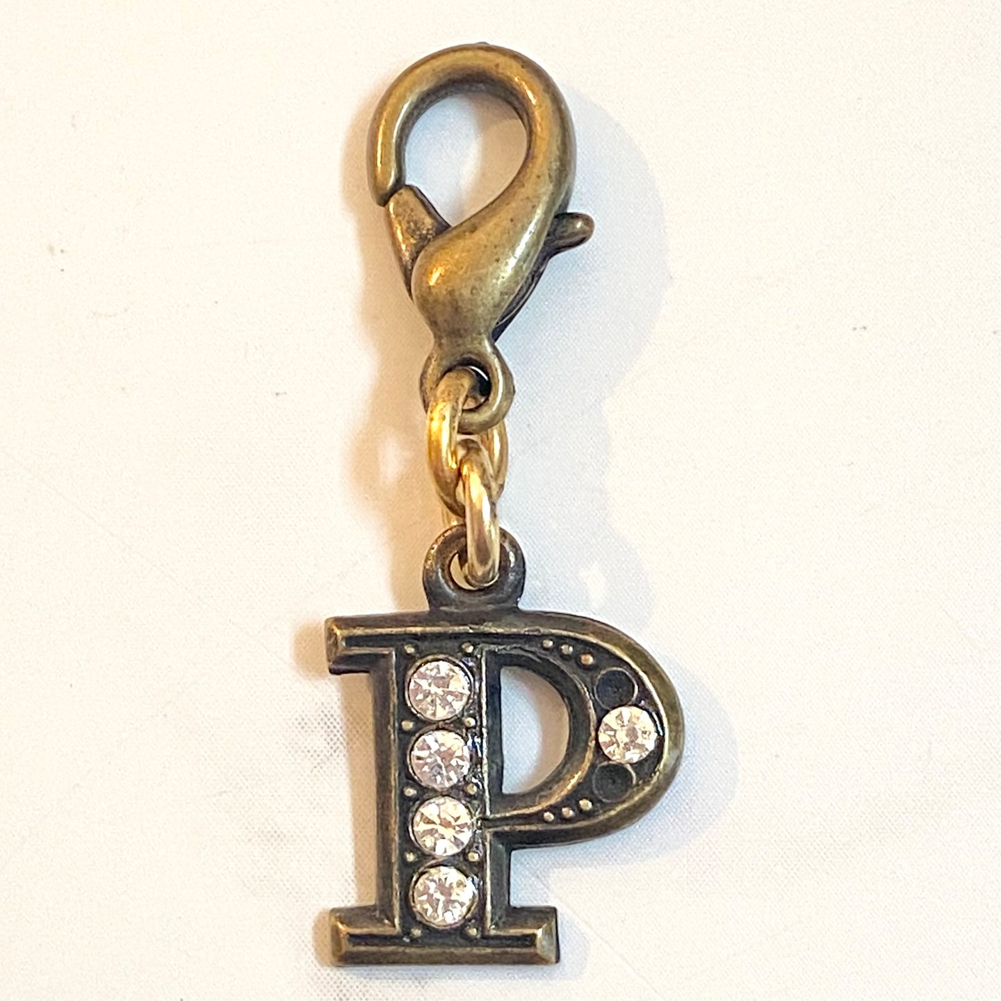 John Wind Bronze with Crystals Initial P Charm | FREE Shipping | All Sales Final