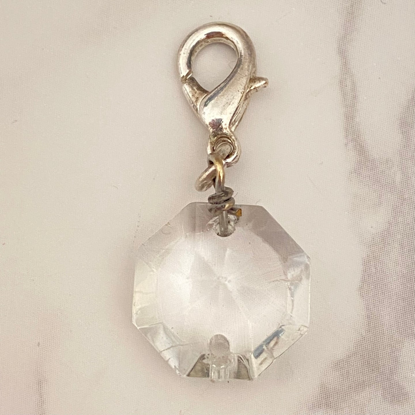 John Wind Clear Crystal Octagon Silver Enhancer Charm 