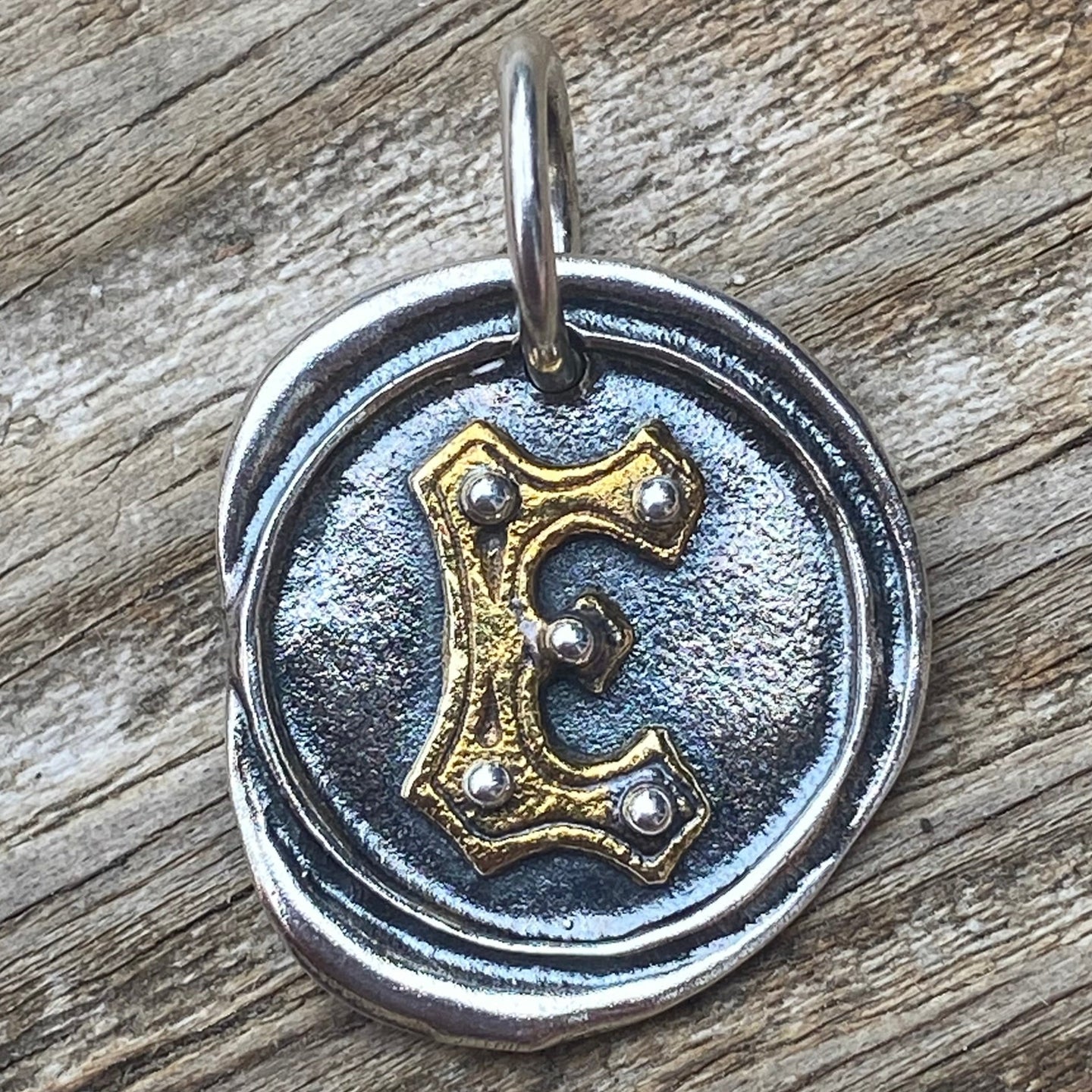 Waxing Poetic Rivet Insignia Charm Letter E