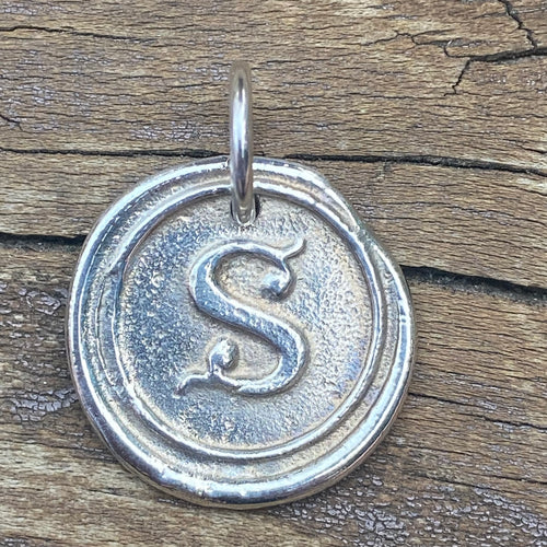 Waxing Poetic Round Initial Silver Charm Letter S