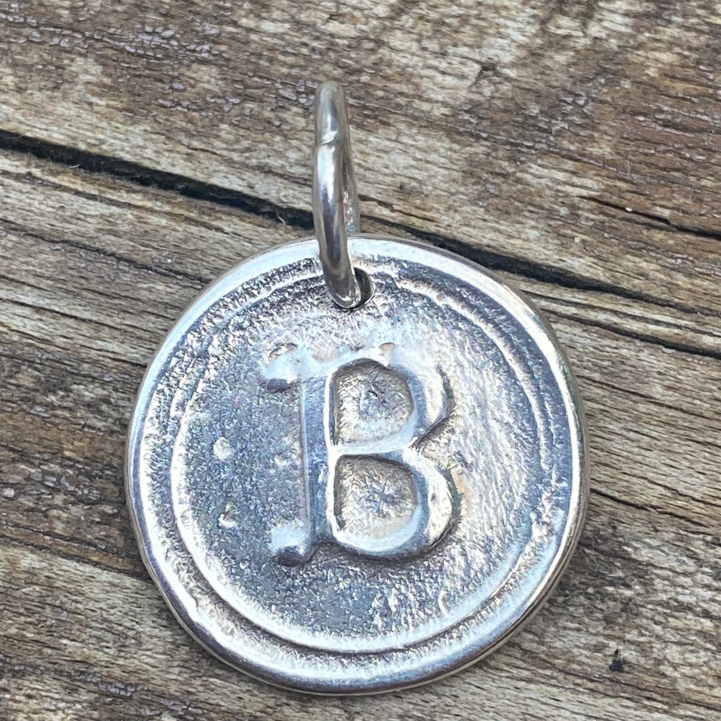 Waxing Poetic Round Initial Silver Charm Letter B