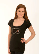Load image into Gallery viewer, Philadelphia Flyers Black Sequins Scoops Neck Tee
