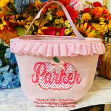 Load image into Gallery viewer, Halloween Bucket Pink Gingham w/Pumpkin Design Personalized
