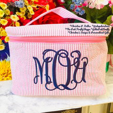 Load image into Gallery viewer, Seersucker Train Case Personalized Pink or Navy | Free Shipping
