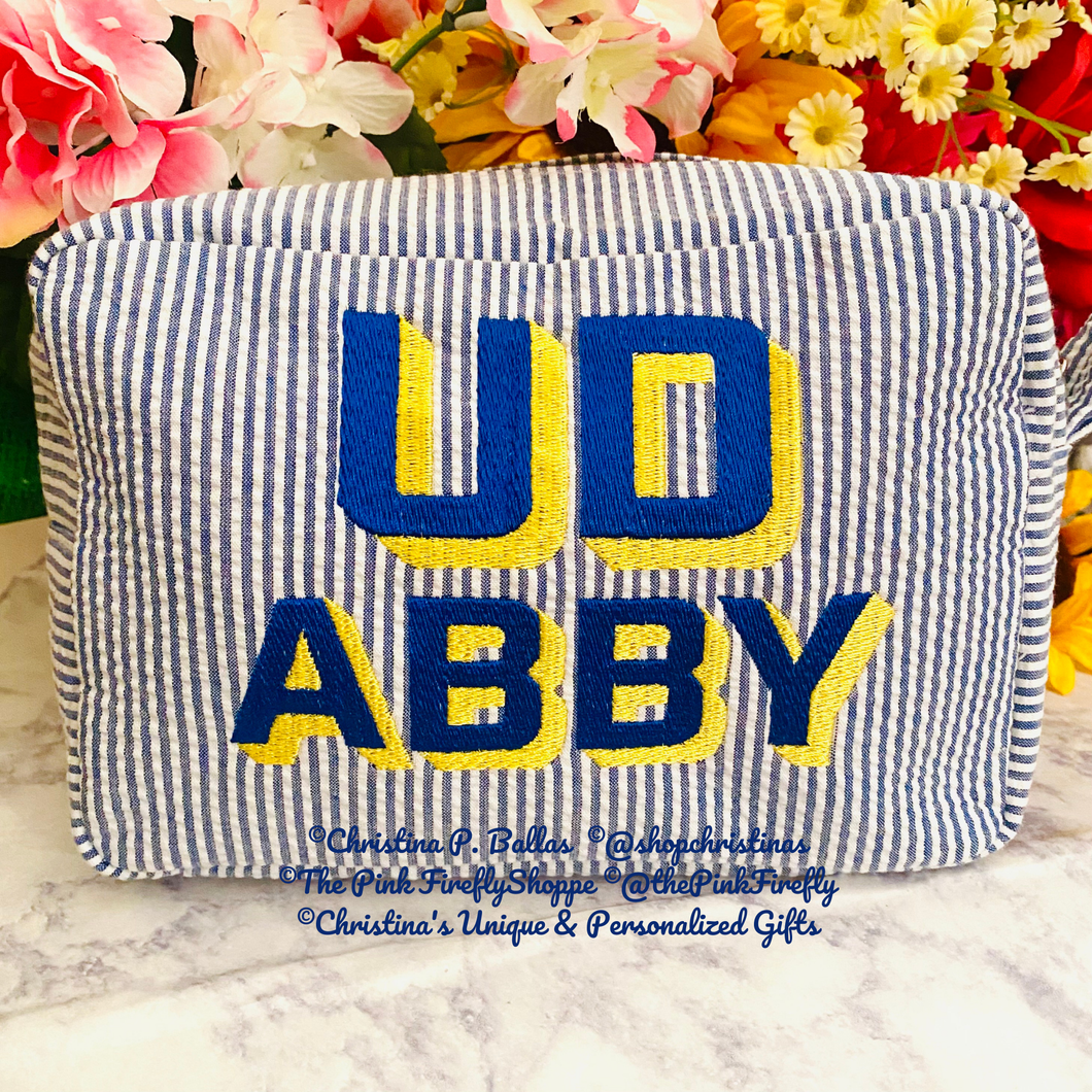Seersucker Cosmetic Bags Personalized | University of Delaware | Free Shipping