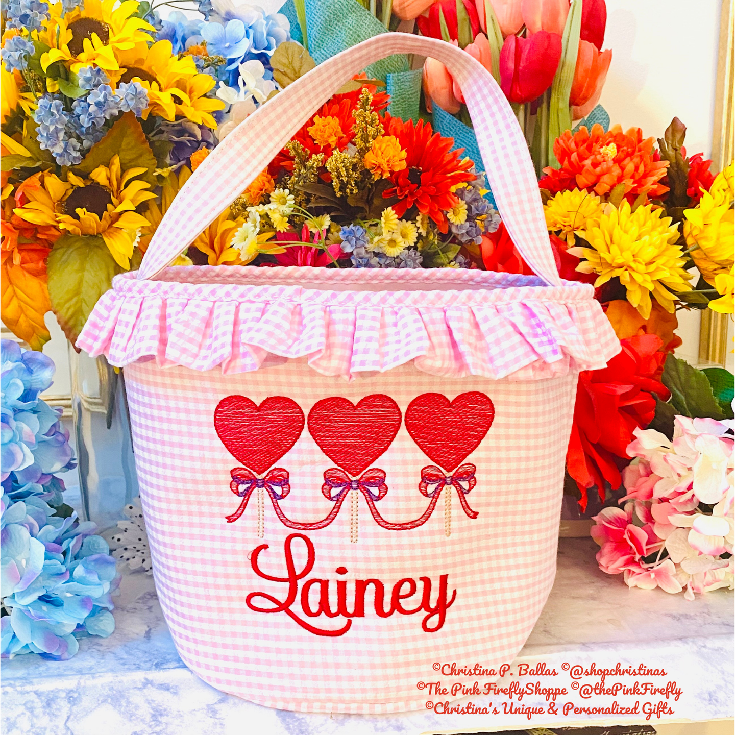 Pink Gingham Ruffle Valentine's Bag Personalized for Girls | FREE Shipping