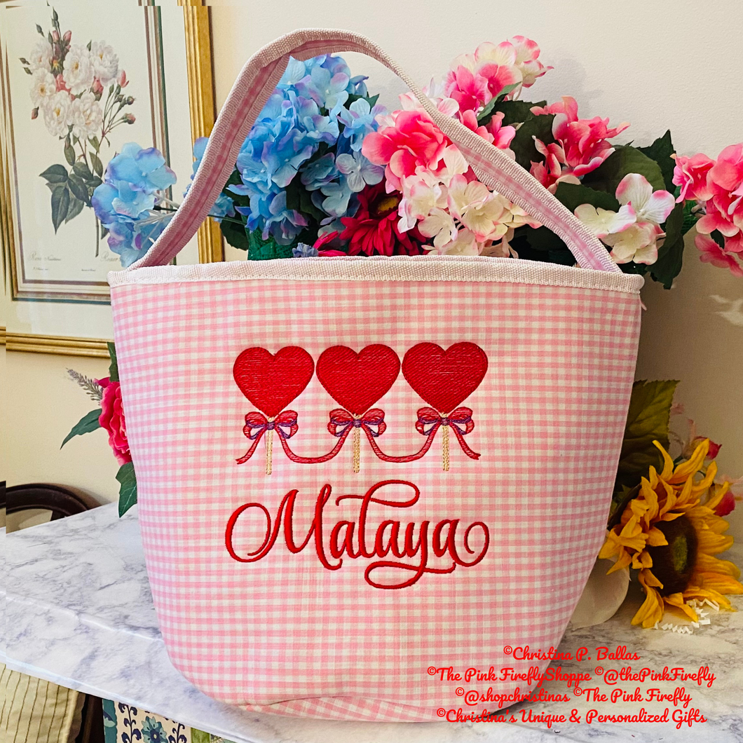 Pink Gingham Valentine's Bag Personalized for Girls