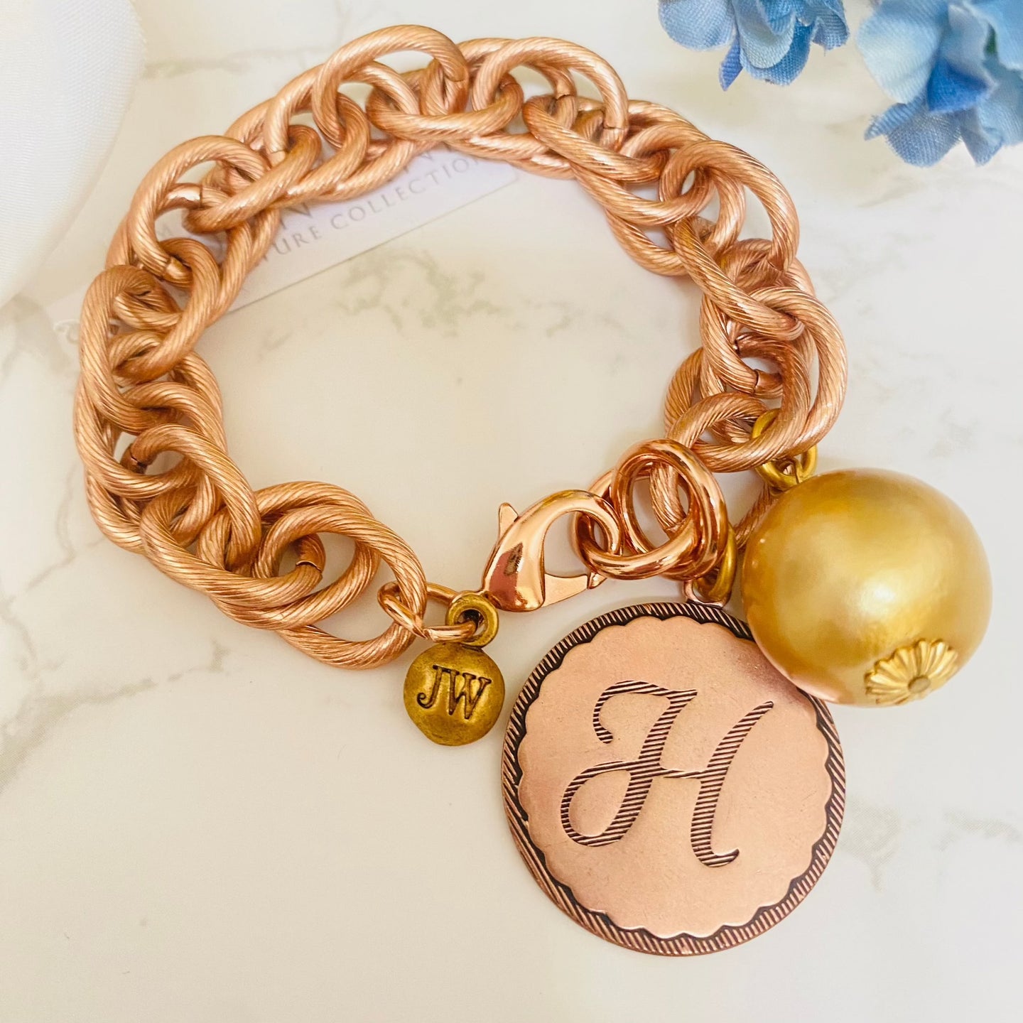 John Wind Sorority Gal Cotton Pearl Initial Bracelet Rose Gold H