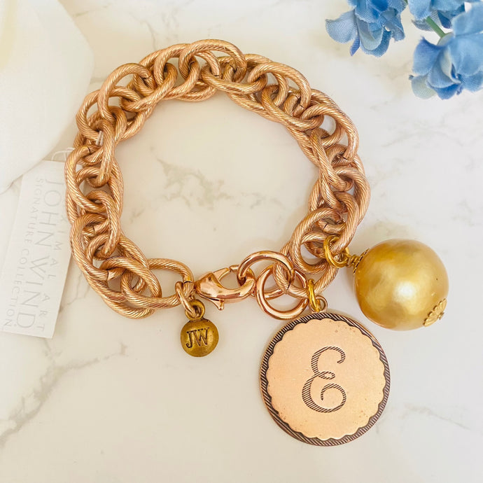 John Wind Sorority Gal Cotton Pearl Initial Bracelet Rose Gold E