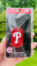 Load and play video in Gallery viewer, Philadelphia Phillies Red Glitter Dog Tag Necklace | FREE Shipping | All Sales Final
