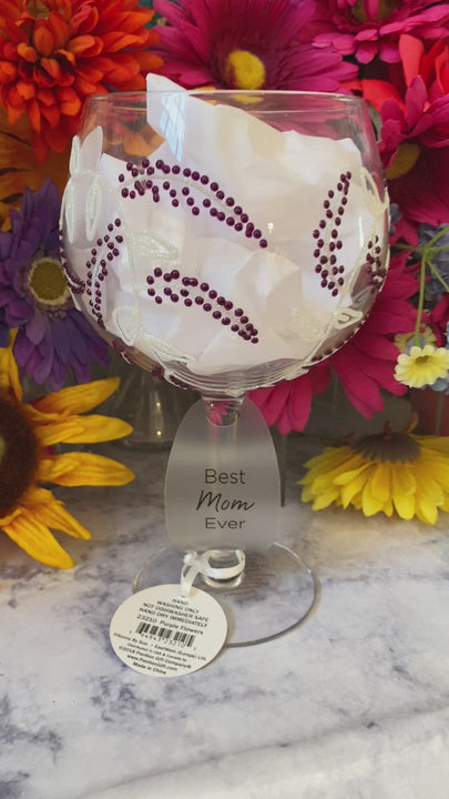 Best Mom Ever Wine Glass with Purple Flowers Decor