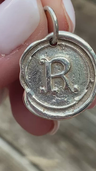 Waxing Poetic Round Initial Silver Charm Letter R