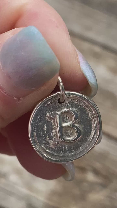Waxing Poetic Round Initial Silver Charm Letter B