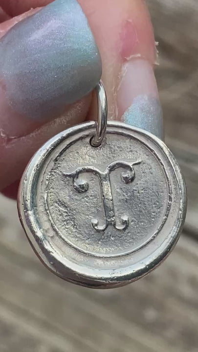 Waxing Poetic Round Initial Silver Charm Letter T