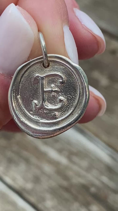 Waxing Poetic Round Initial Silver Charm Letter E