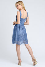 Load image into Gallery viewer, Doe &amp; Rae All Over Lace Flare Dress Slate Blue
