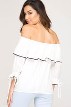 Load image into Gallery viewer, She + Sky 3/4 Sleeve Woven Off The Shoulder Top Off White
