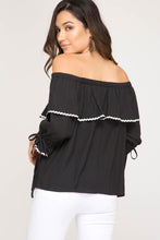 Load image into Gallery viewer, She + Sky 3/4 Sleeve Woven Off The Shoulder Top Black
