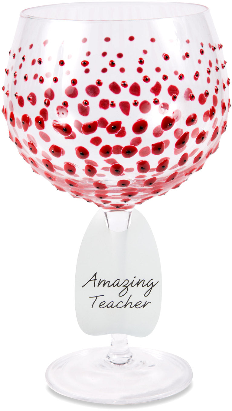 Amazing Teacher Wine Glass with Red Poppies Decor