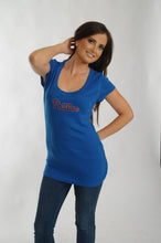 Load image into Gallery viewer, Philadelphia Phillies Scoop Neck Bling Top Royal Blue for Women
