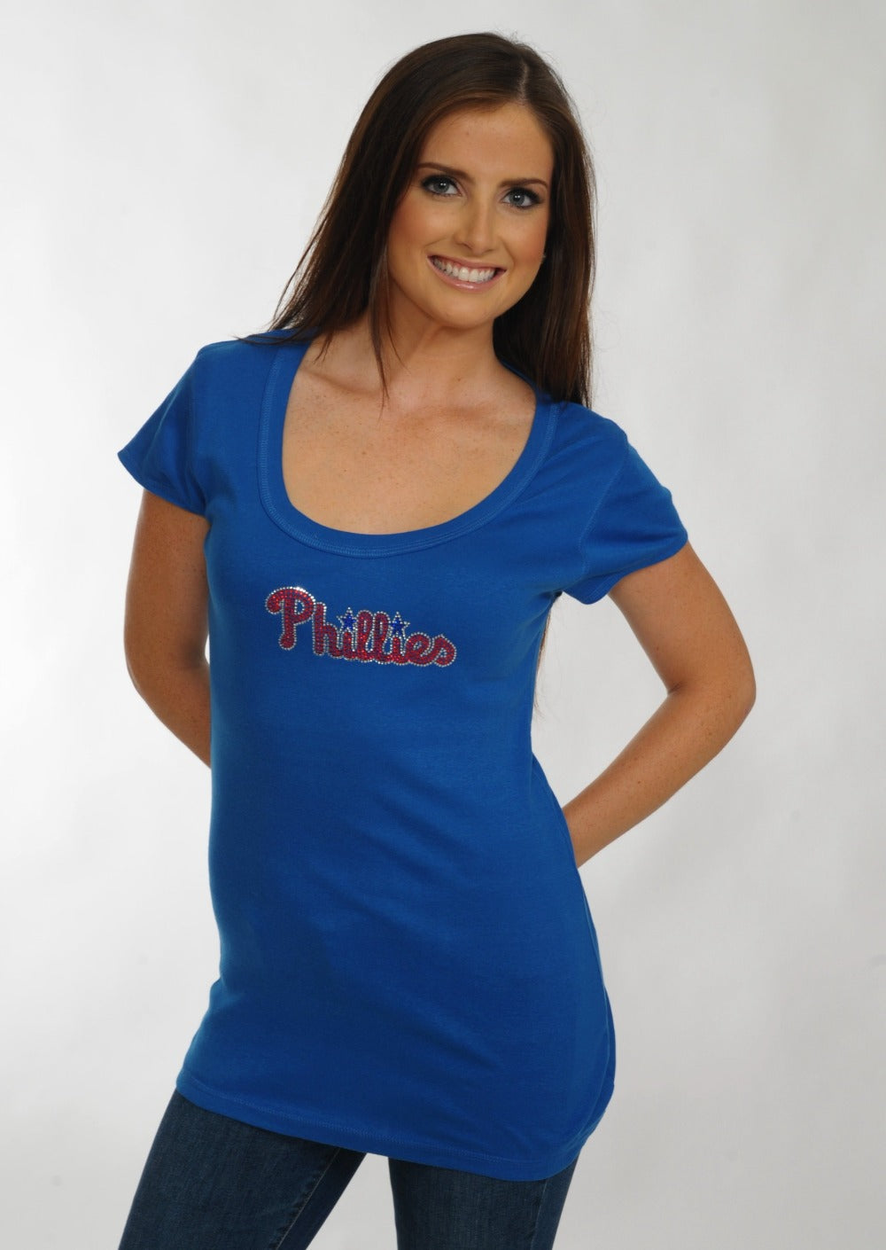 Philadelphia Phillies Scoop Neck Bling Top Royal Blue for Women