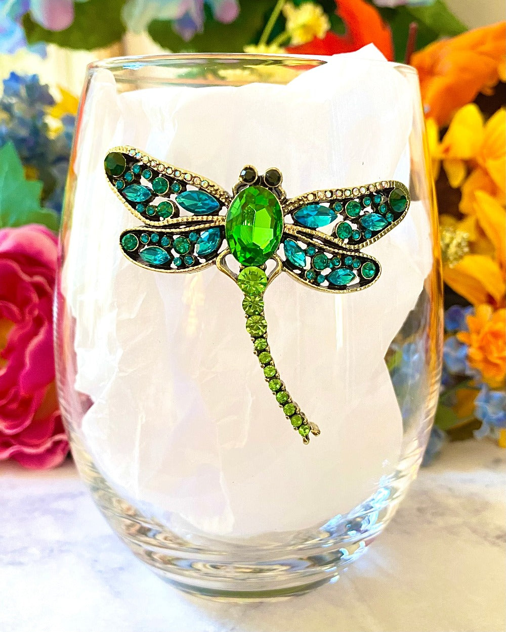 Dragonfly Crystal Stemless Wine Glass