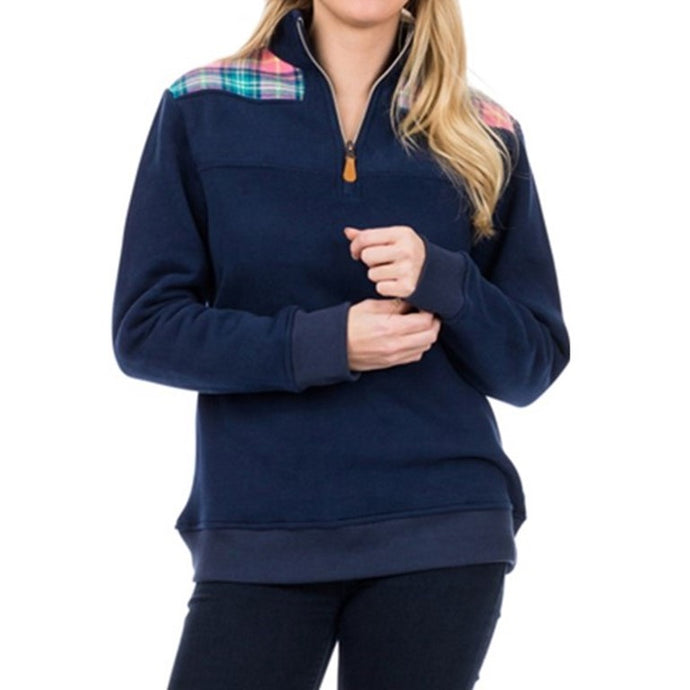 Evie Pull Over Navy with Pink Plaid