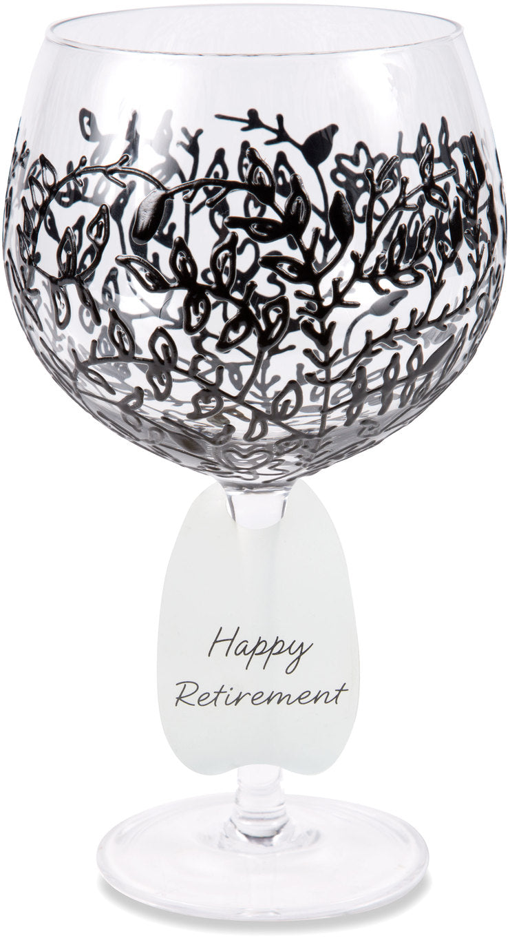 Happy Retirement Wine Glass with Black Vines Decor
