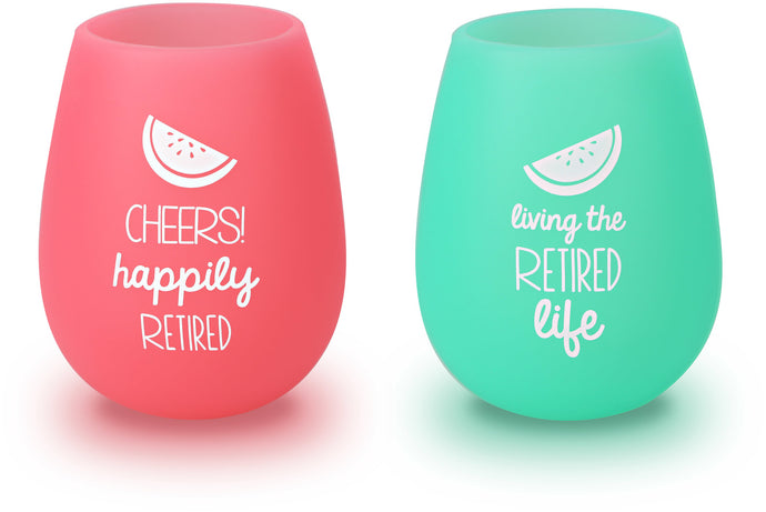 Happily Retired - Silicone Wine Glasses 13oz (Set of 2)
